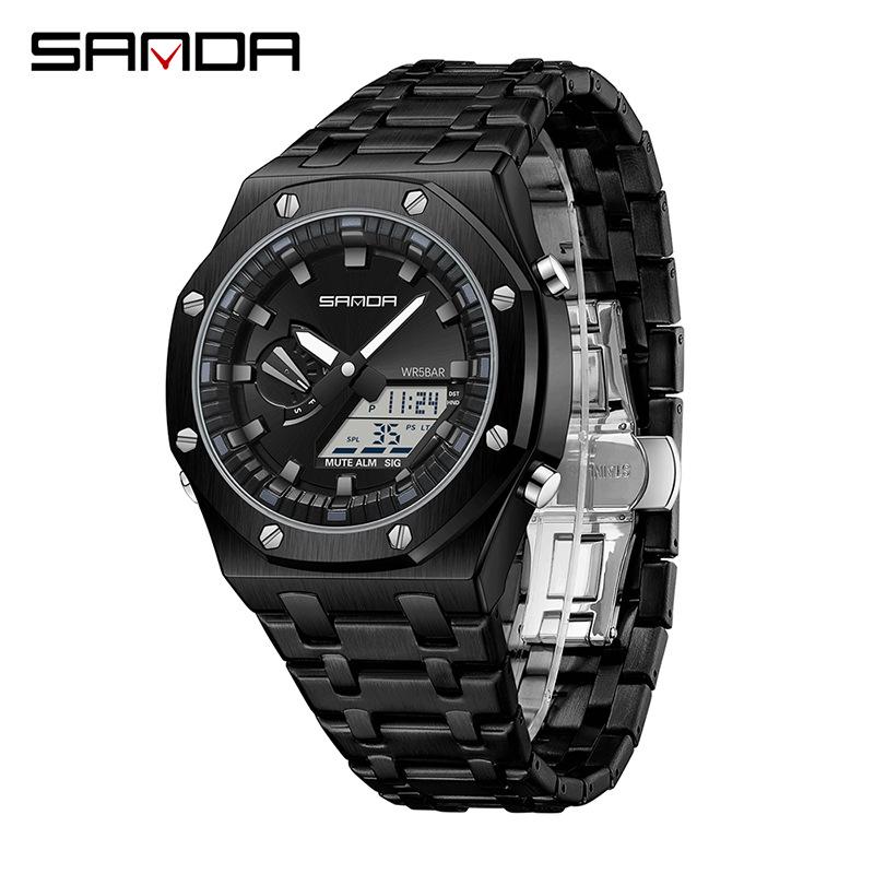 Sanda Men s Hot Selling Multifunctional Waterproof Quartz Sports Watch with LED Light