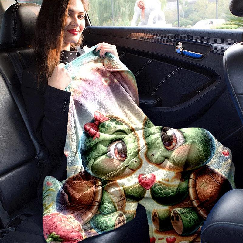 1pc Turtle Printing Lightweight Flannel Blanket, Comfortable and Warm Blanket, for Camping Sofa Bed and Couch Office, In All Seasons