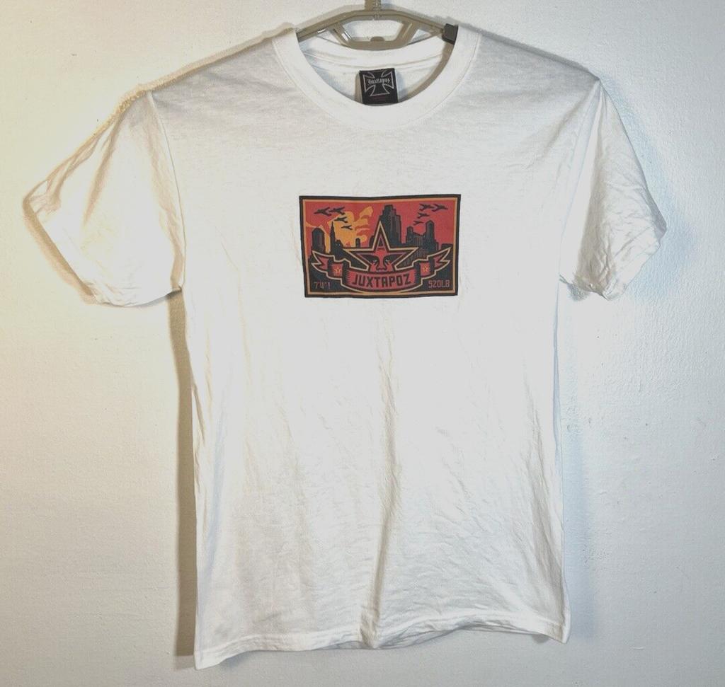 JUXTAPOZ x Obey Size Small White Cotton Orange 520 lb Graphic Tee Unisex T-Shirt
