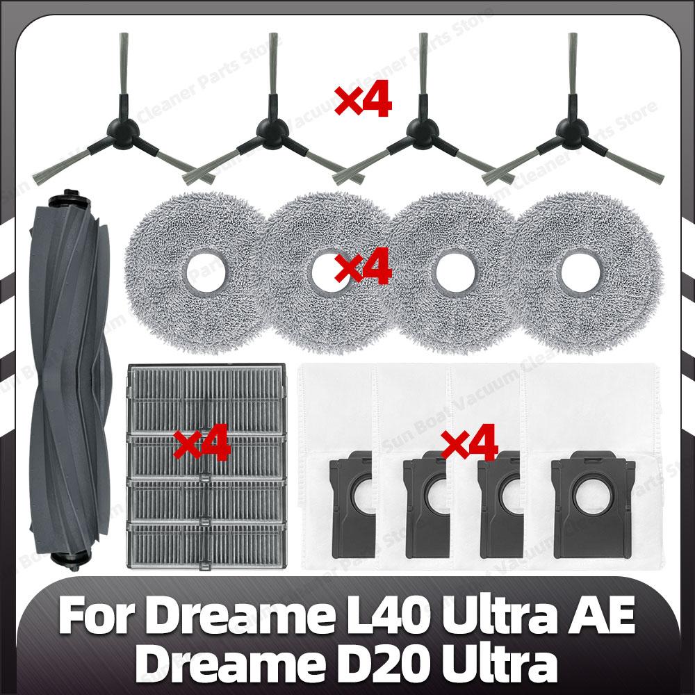 Compatible for Dreame L40 Ultra AE / Dreame D20 Ultra Replacement Main Side Brush HEPA Filter Mop Pad Dust Bag Spare Parts