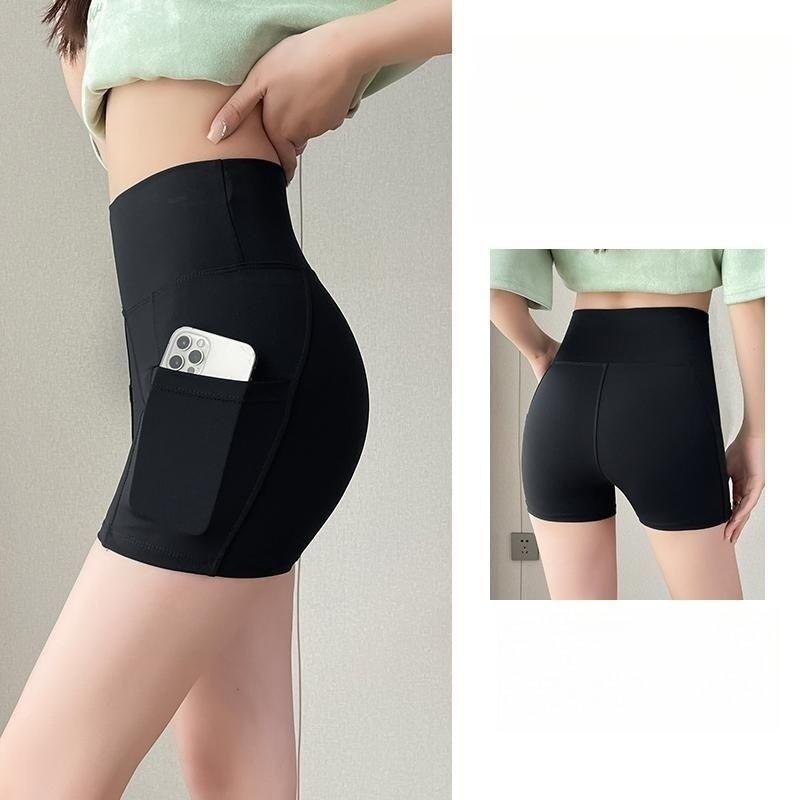 Women's High Waisted Slimming Yoga Shorts Built-in Pockets Tight Fitting Bottom Safety Pants Shark Pants Sports Fitness Shorts With Pocket
