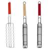 Hot Dog Grill With Wooden Handle Removable Sausage Grill Cage Grill Basket Grill Accessories tools Portable Outdoor BBQ Rack
