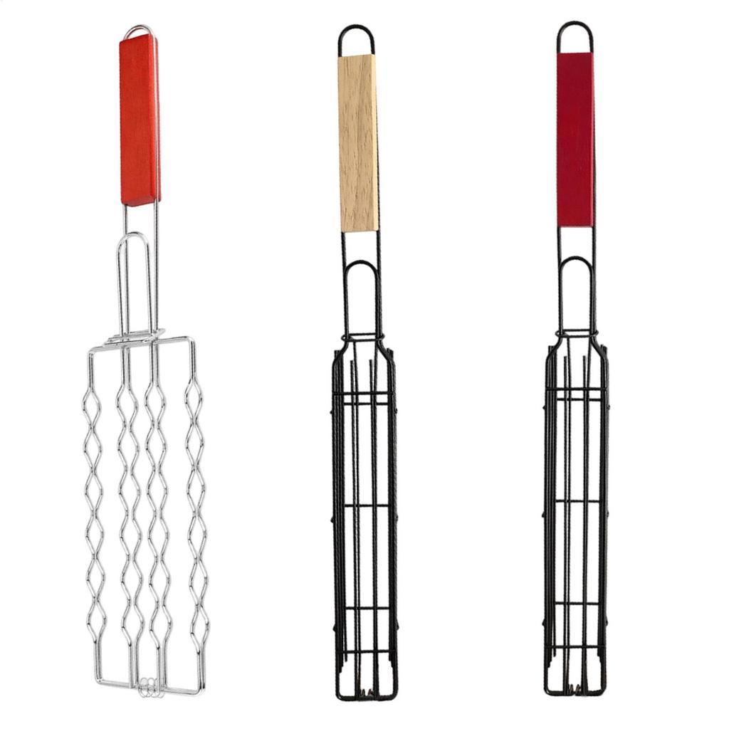 Hot Dog Grill With Wooden Handle Removable Sausage Grill Cage Grill Basket Grill Accessories tools Portable Outdoor BBQ Rack