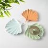 Ginkgo Leaf Ceramic Incense Holder - Sandalwood Coil and Stick Burner, Indoor Incense Tray and Decorative Plate