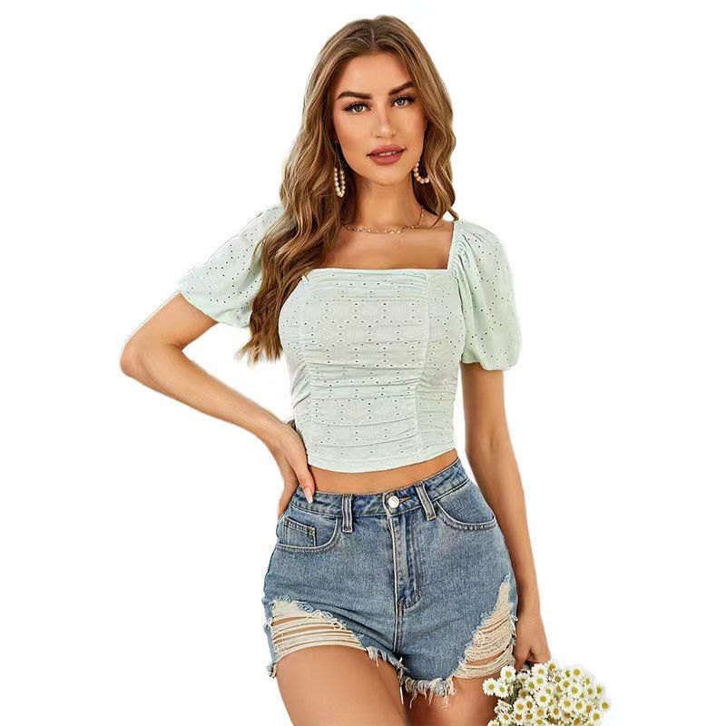 

Fashion New Arrival Fashion Print Square Collar Top Printed Slim Fitting Square Neck Top Mint Green XS