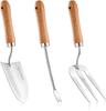 Garden Tool Set Trowel Rake Wooden Handle Sturdy 3pcs