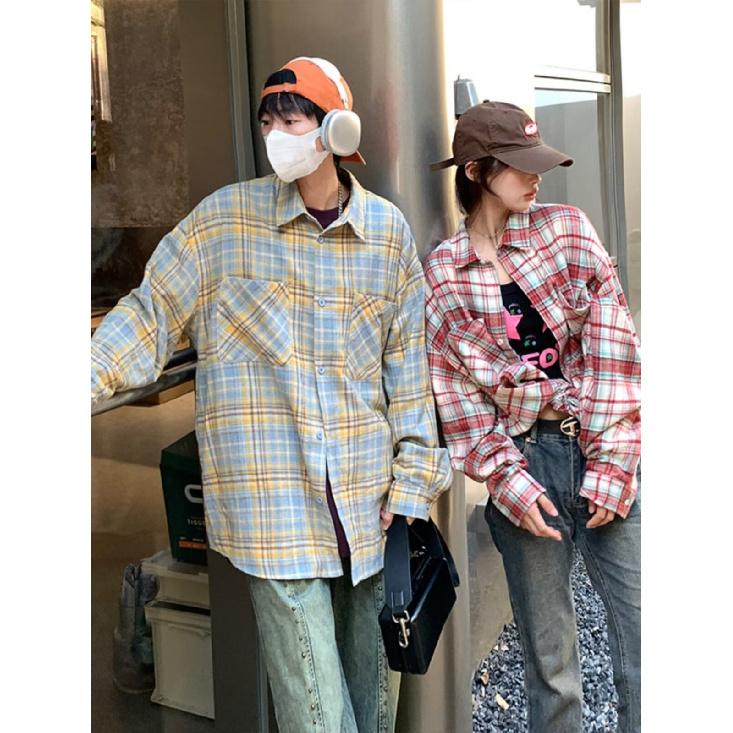 2024 Plaid Long Sleeve Shirt Japanese Hong Kong Style Ins Loose Shirt Boys Summer Trendy Versatile Casual Coat
