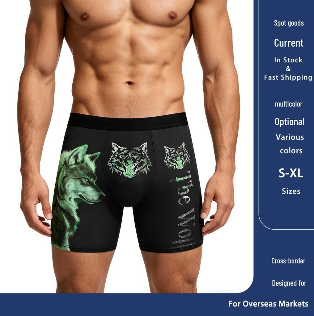 Temu Cross-Border Digital Print Men's Breathable Boxer Briefs: Comfortable European & American Underwear In Stock