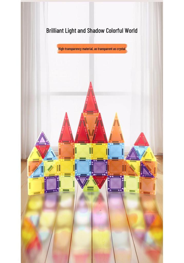 Portable Children's Magnetic Tile Puzzle Toy – Stained Glass Magnetic Building Set in Iron Box