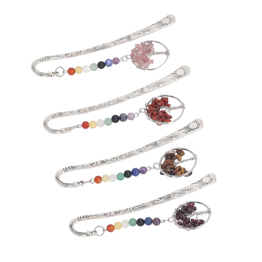 Stone Tree Bookmark Decorative Exquisite Healing 7 Chakra Metal Bookmark for Teacher Students Women