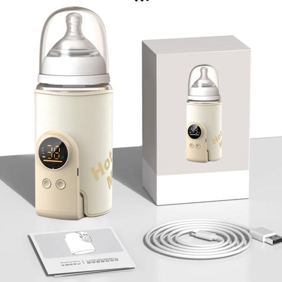 Milk Warmer Portable Baby Bottle Warmer with One-Button Control USB Rechargeable Wireless Milk Heater No Water Needed Intelligent Temperature Control