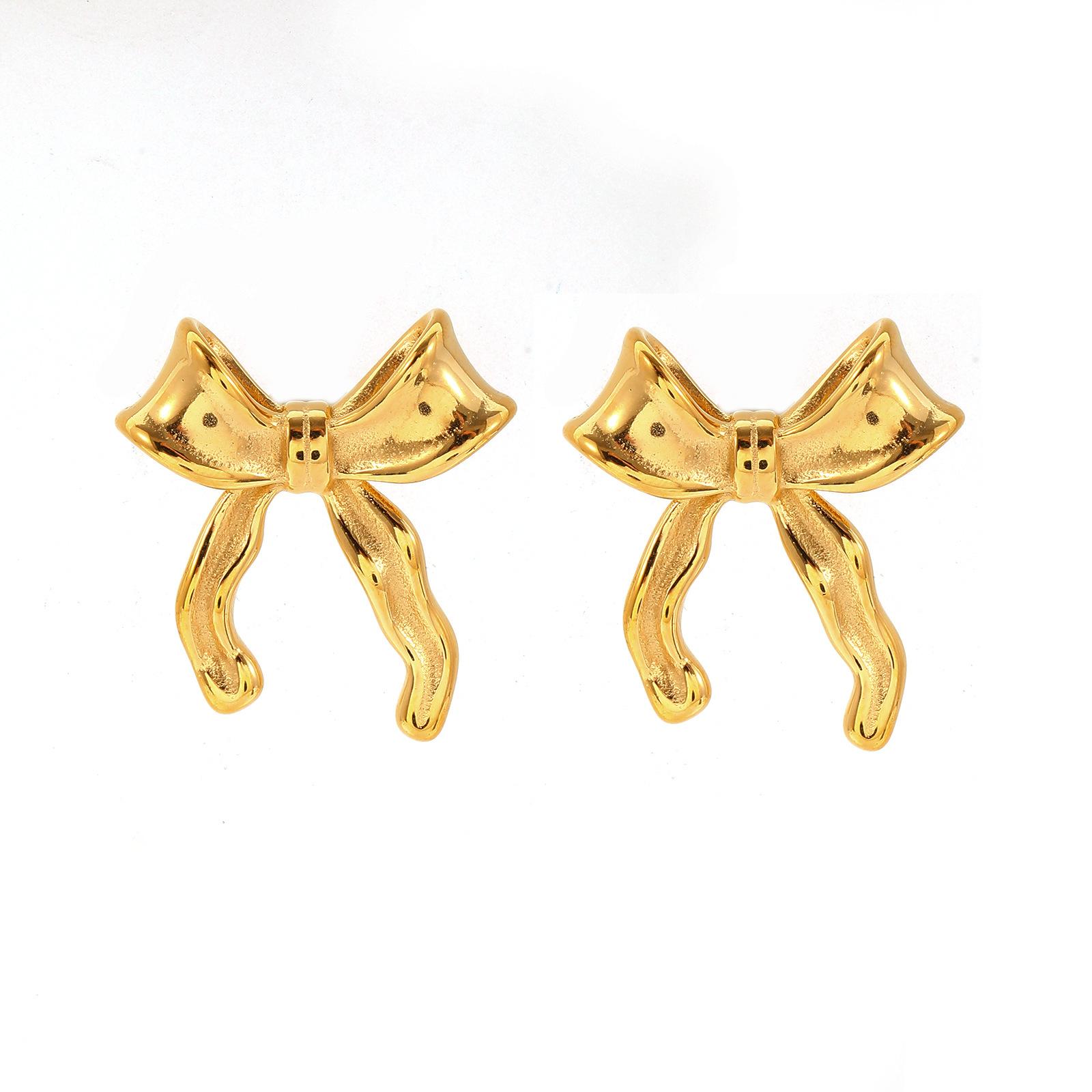 

Преувеличенные новые золотые серьги-гвоздики женские нишевые темпераментные серьги-гвоздики в форме банта легкие роскошные высококачественные серьги