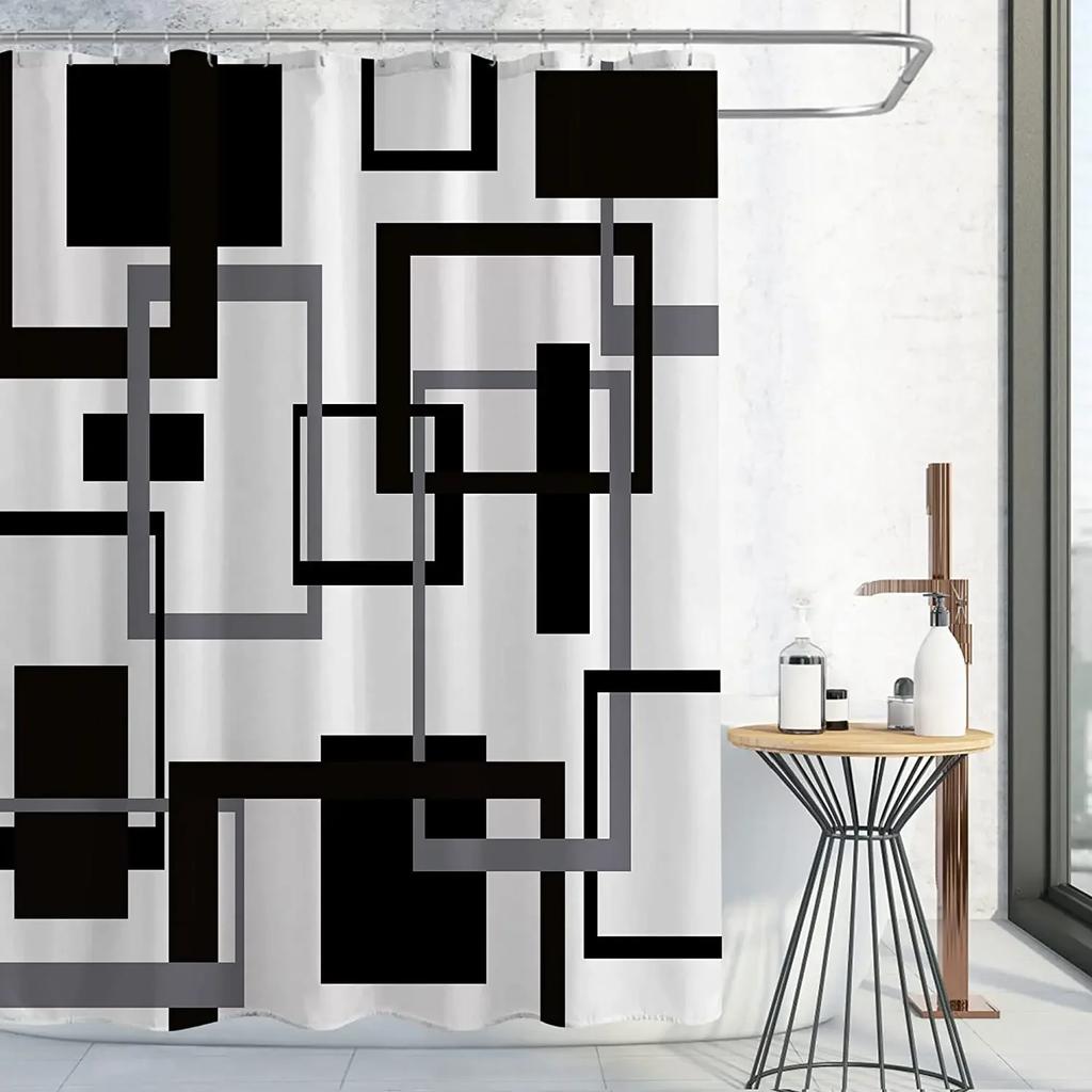 Black And White Shower Curtains Black Grey Geometric Abstract Mid Century Modern Minimalist Fabric Curtain For Bathroom Decor