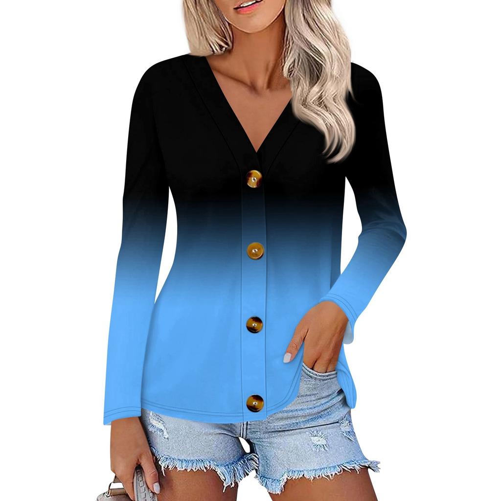 Women's Fashion Casual Print Button-down Shirt Long Sleeve Tops