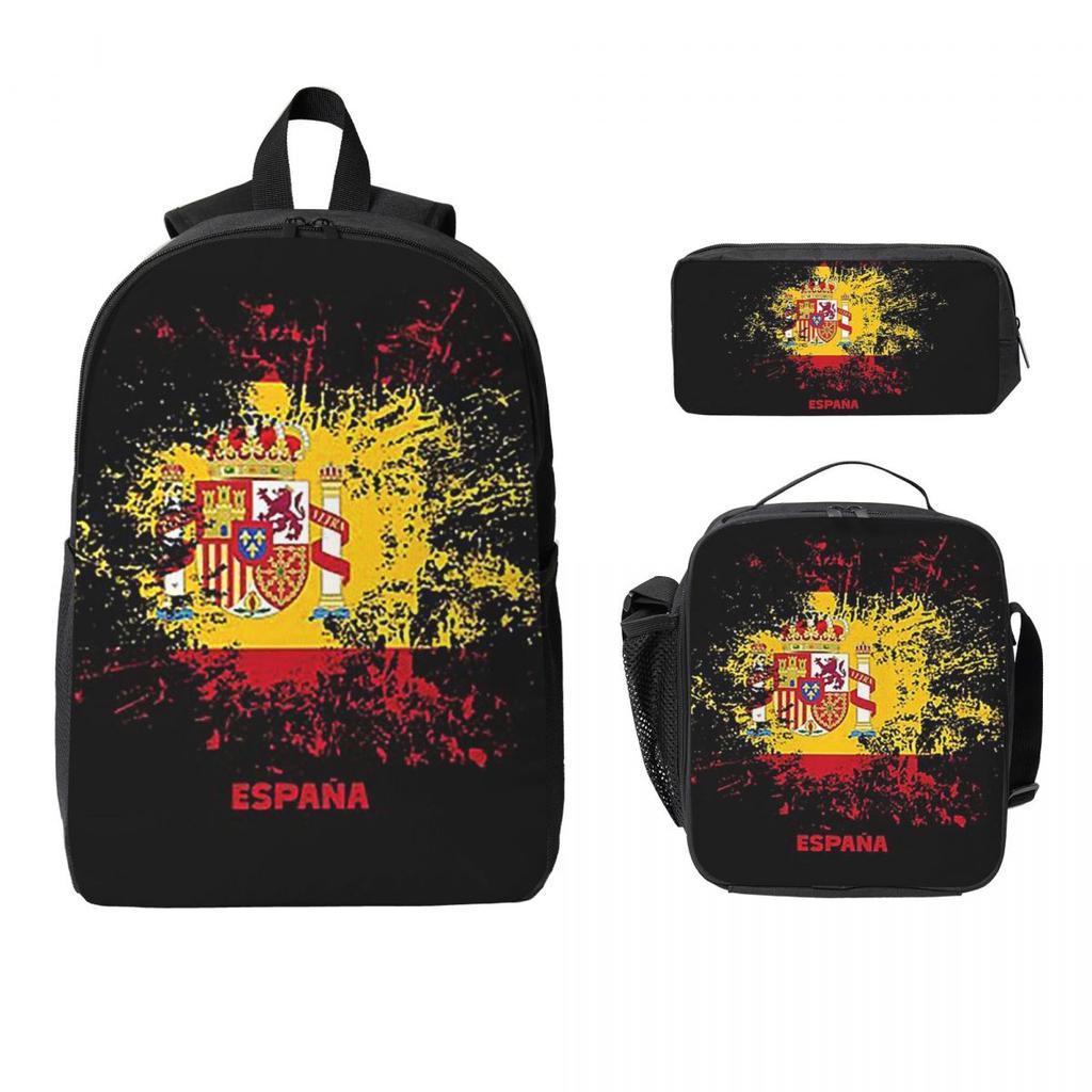 Spain Watercolor Spaniard Flag Spanish Outfit Backpack BookBag School Bag Computer Shoulder Bags 3ps Lunch Bag Pencil Case