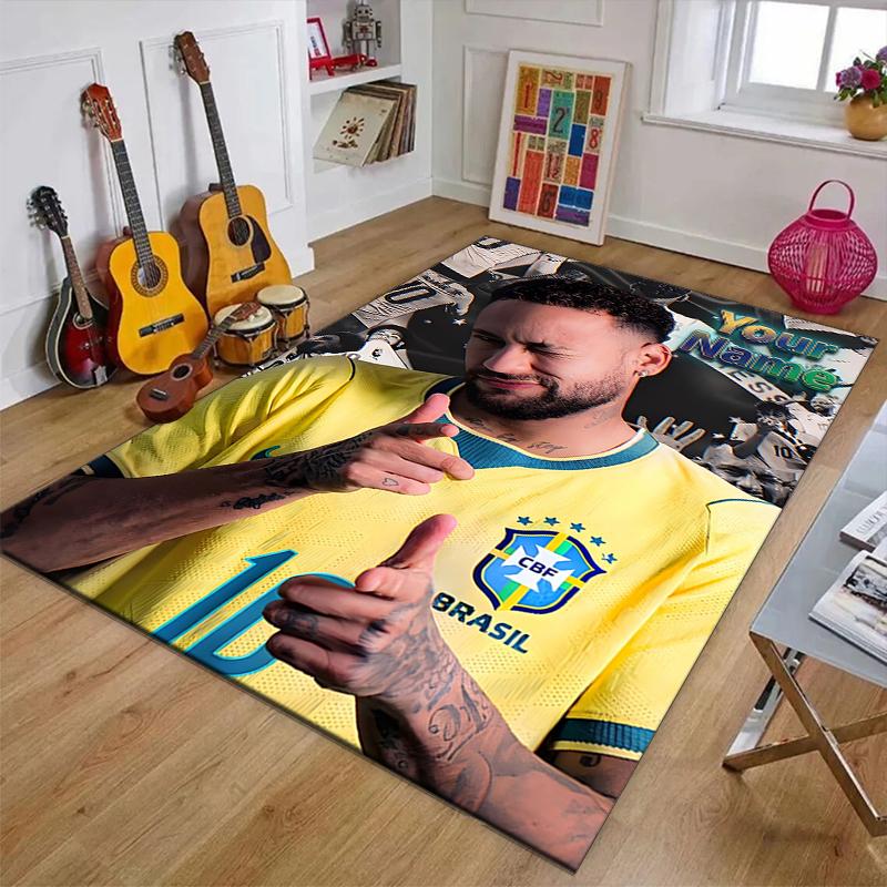 Brazilian Football Player Design Area Rug Personalized Name- Non-Slip, Soft & Cozy Floor Mat for Living Room, Office - Indoor/Outdoor Carpet