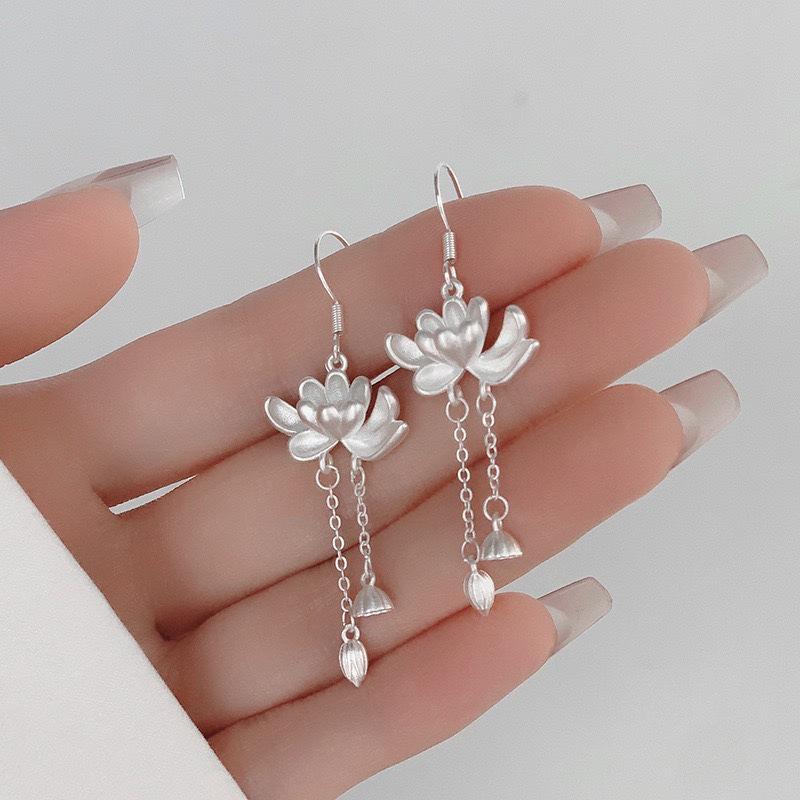 Ancient Lotus Earrings Pendant Chinese Earrings for Women Girlfriend Gift
