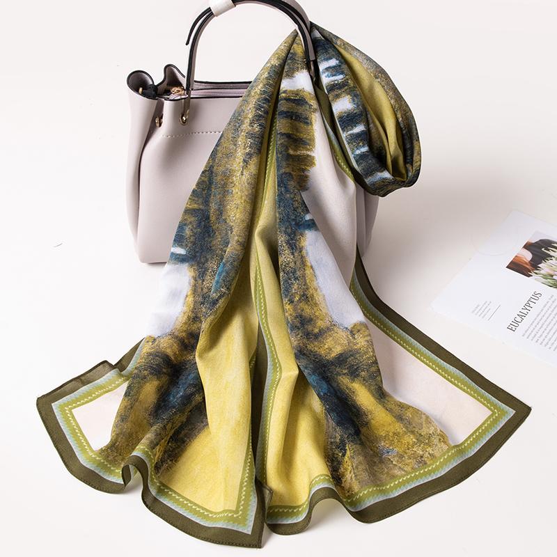 

100% Silk Shawls Women Head Scarf Printed Hangzhou Natural Silk Long Women s Neckerchief Luxury Design Pure Silk Foulard Femme 140x35cm