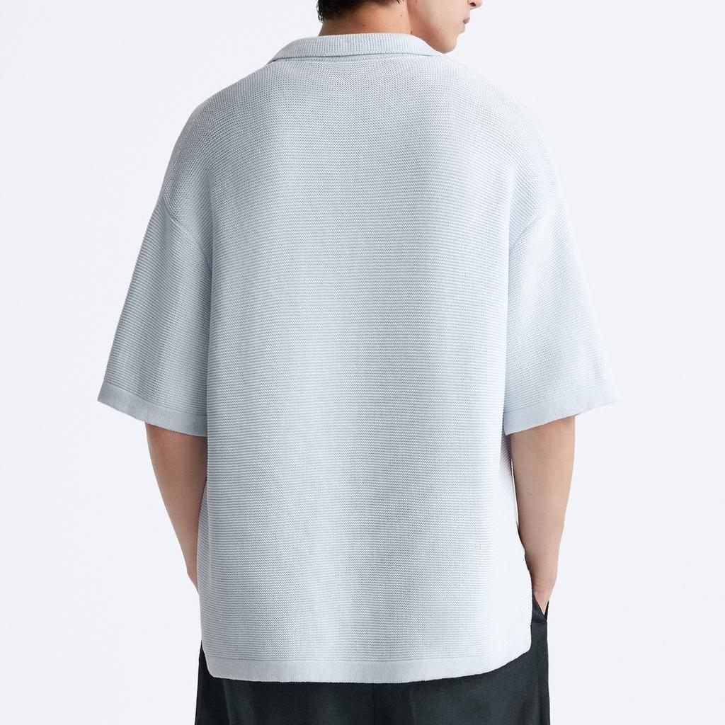 Zara Textured Knit Polo Shirt With Collar Men tops Light-Blue 1023303-406