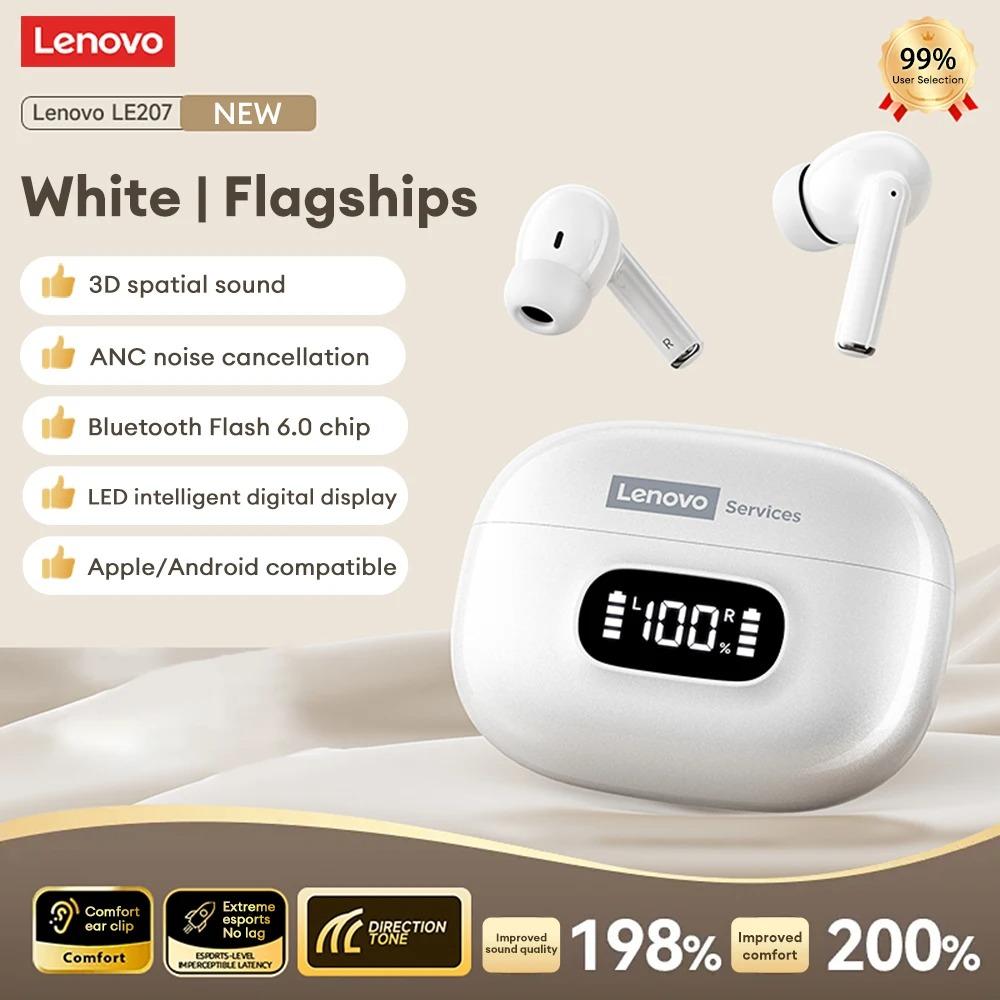Original Lenovo LE207 TWS Wireless Bluetooth 6.0 Earphones LED Digital Display Travel Sports Headphones Low Latency HIFI Audio Comfort