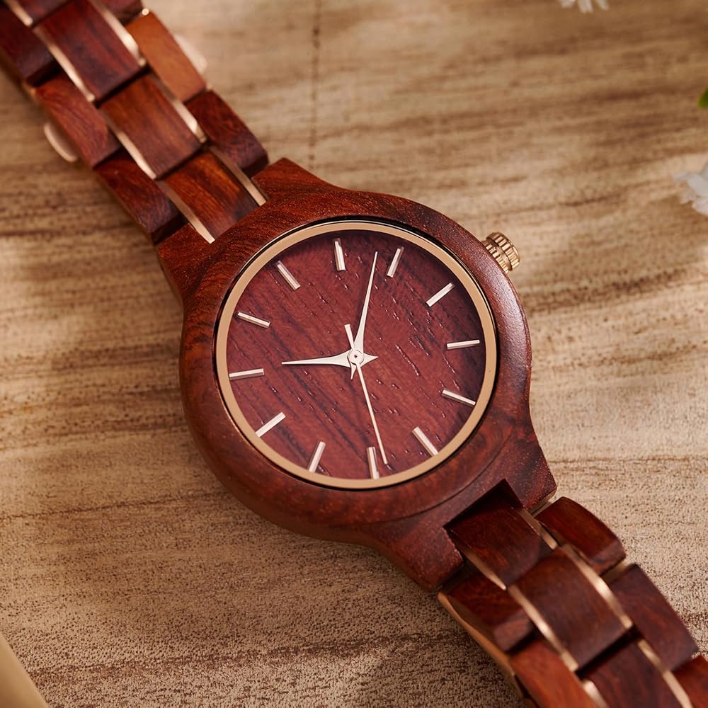 Wooden Time Women's Watch 35mm Lightweight Natural Sandalwood Quartz Casual Business Gift Red