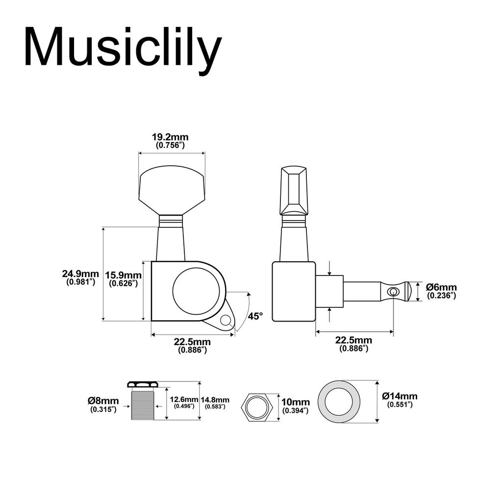 Musiclily Pro R15J Guitar Gear Square for Electric Nickel Coating 6-in-line Tuners, 151 Ratio, Button, Stratocaster/Telecaster Guitars,