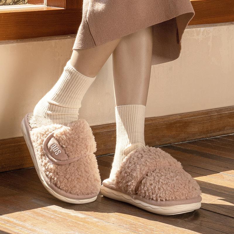 

Winter new solid color Velcro simple cotton mop home wear velvet warm slippers 36-37