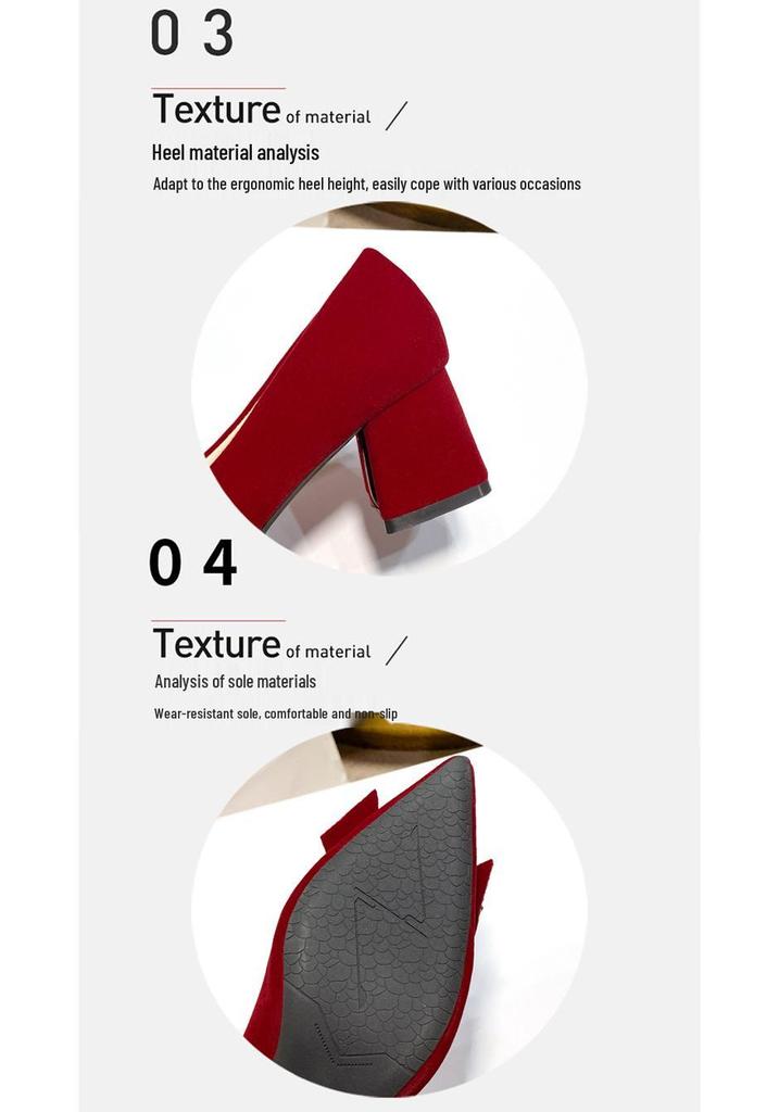 Velvet Pointed-Toe Chunky Heel Bridal Shoes - 2026 New Style, Comfortable High Heels for Women