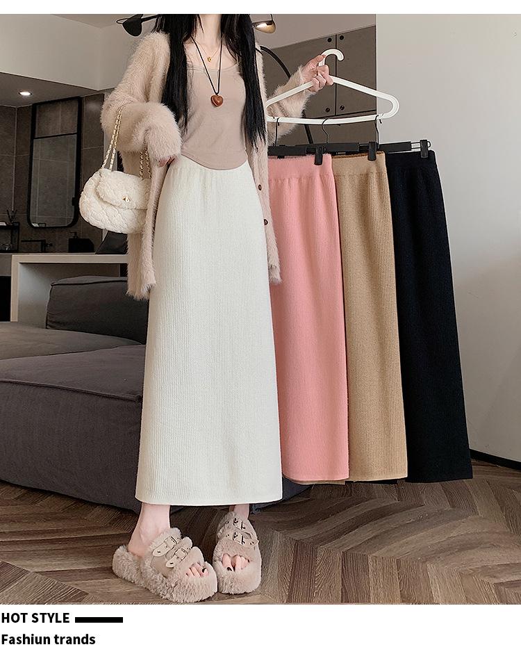 Women's Fleece-Lined Knit A-Line Midi Skirt, 2025 Autumn/Winter Style, Thickened Design, Hip-Hugging.