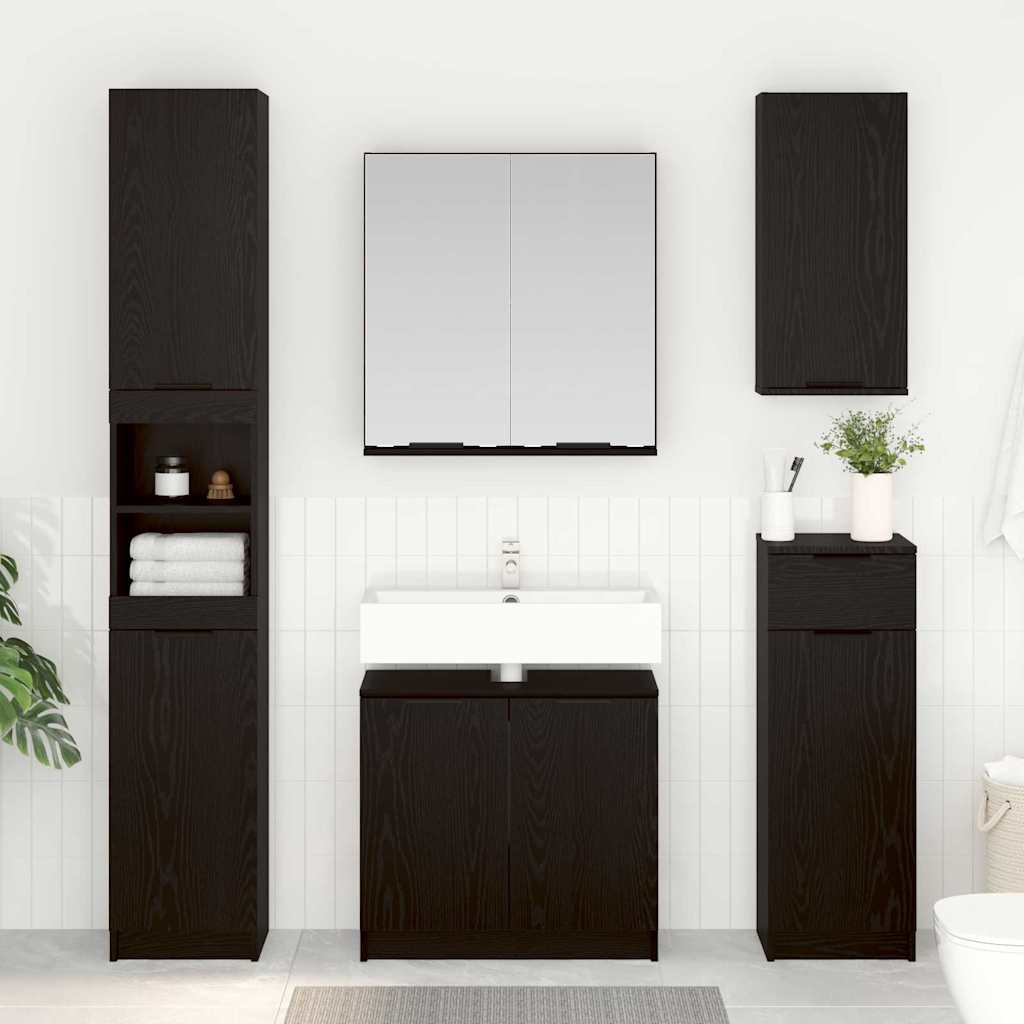 Bathroom Cabinet Set 2 Pieces Black Oak Effect Wood Based Material