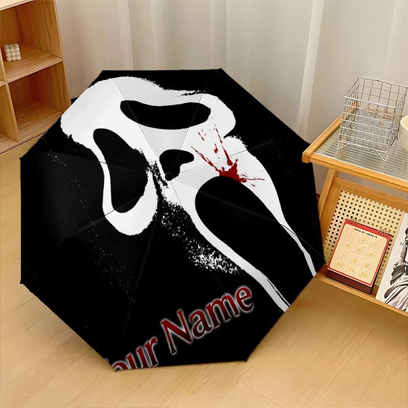 Custom Text Automatic 8 Bone Umbrella, Portable Sun Rain Protection UmbrellaScream Ghostface