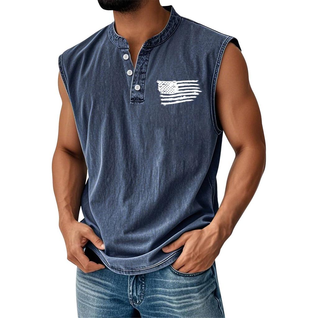 Men's Summer Independence Day Printed Sports Button Pocket Sleeveless Vest