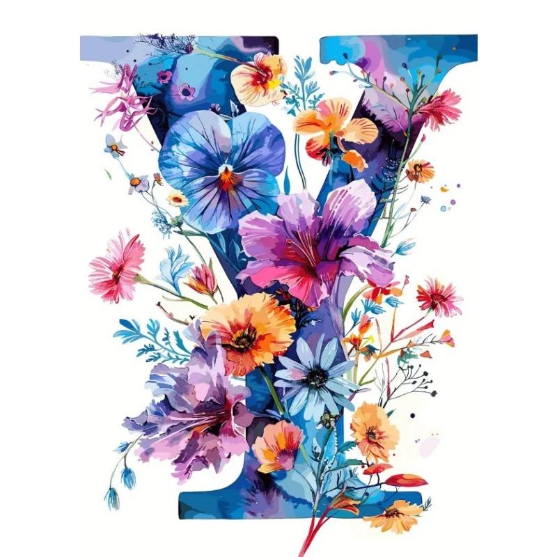 Flower Alphabet Wall Art Wreath Letters Canvas Painting Fashion Modern Aesthetic Poster Wall Pictures Home Decor For Living Room
