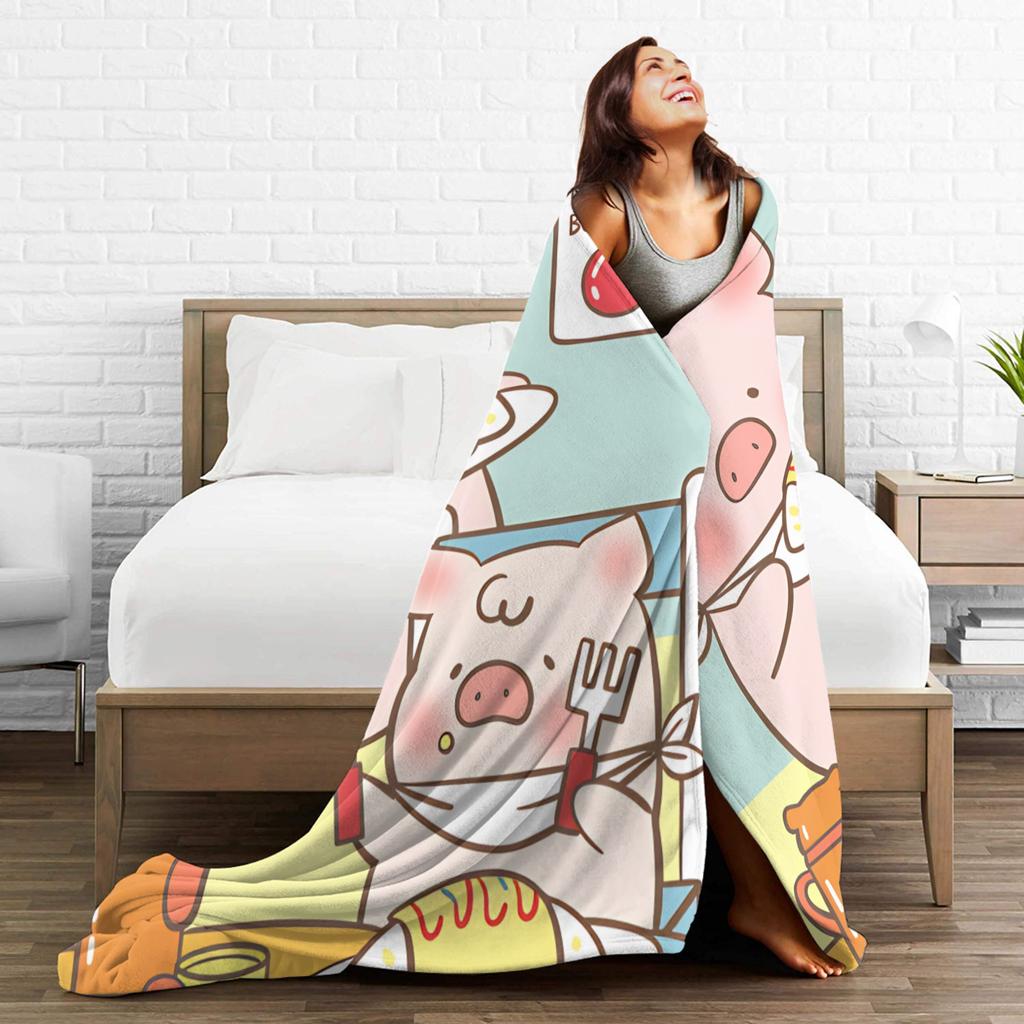 L-Lulu Pig Flannel Blanket Autumn Warm Throw Blanket for Kids Couch Chair Graphic Bedspread Sofa Bed Cover