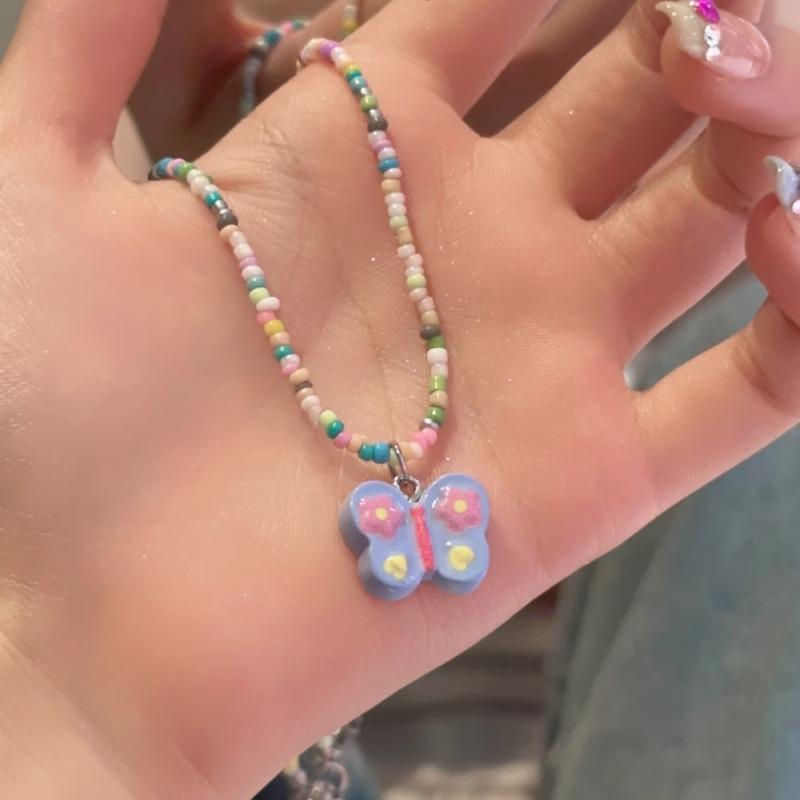 Verschiedene Mädchen farbige Schmetterling Perlenkette weiblich süß Kinder Sommer niedlich Cartoon Schlüsselbein Kette Trend