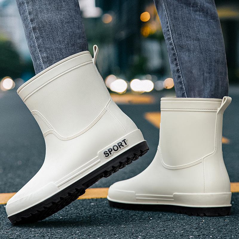 Water shoes rain shoes men's closed elastic bundle waterproof mouth medium tube water boots work rubber shoes velvet cotton warm rain boots