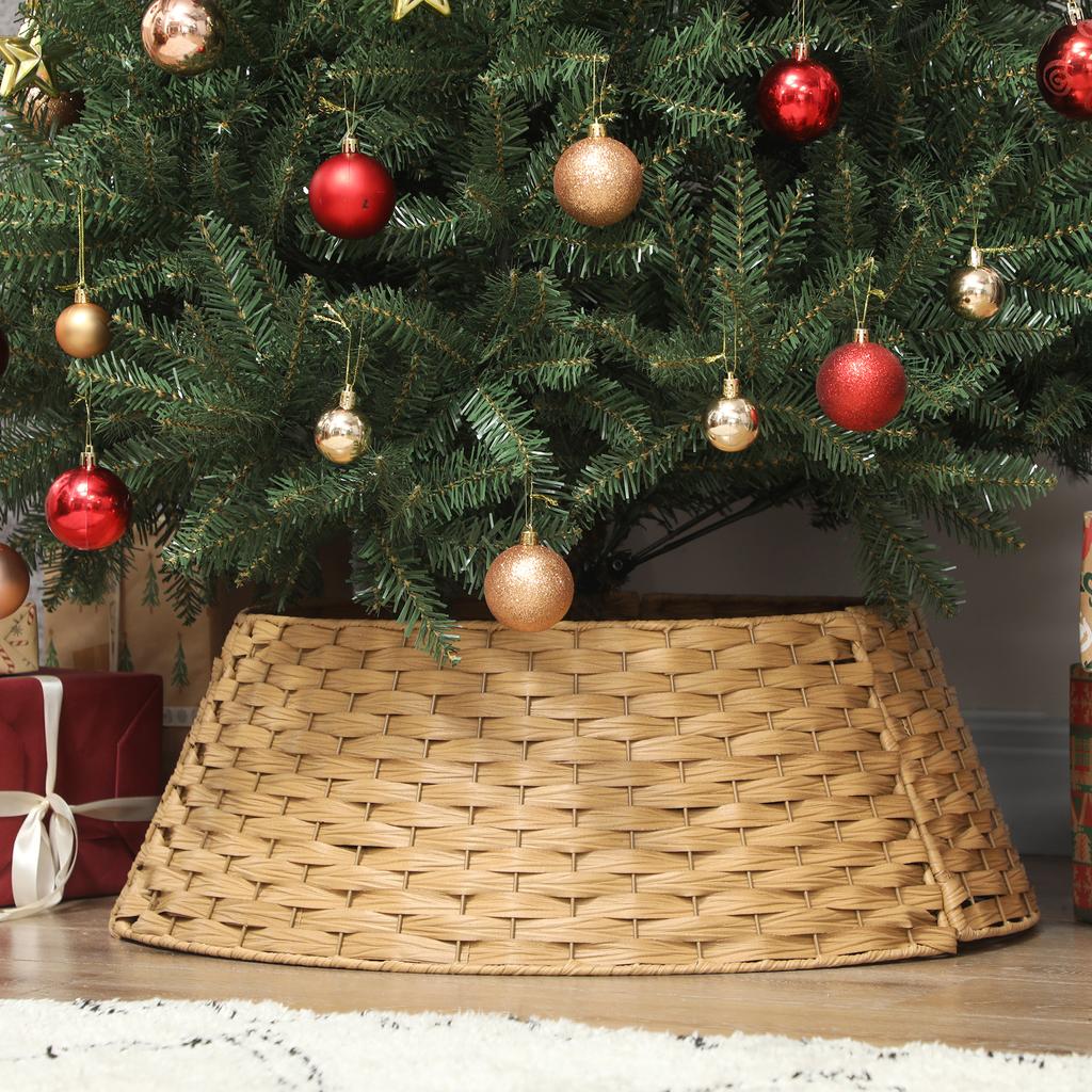 Weihnachtsbaumdecke, Durchmesser 68cm Baumkragen aus Kunststoff, für den Baumständer, Baumständerabdeckung für Zuhause, Party, Dekoration, Naturholz