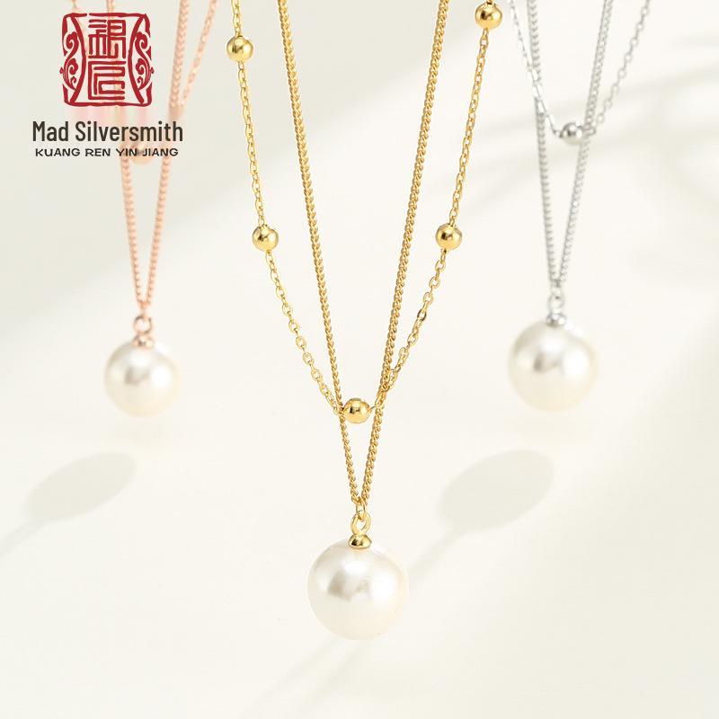 

Tide Fashion S925 Sterling Silver Cross Double-Layer Pearl Necklace Setting золотой