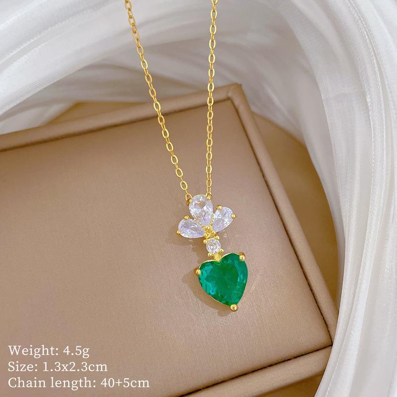 Court Style Flower Love Light Luxury Temperament Gorgeous Full Diamond Necklace Female Versatile Collarbone Chain Titanium Steel Chain