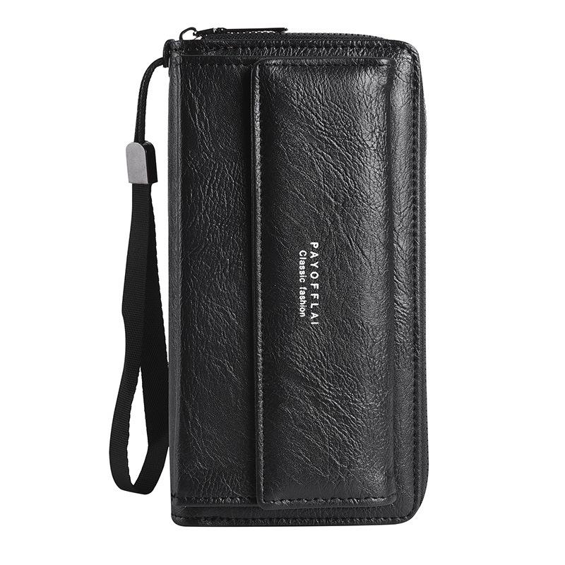 Men's PU Leather Multi-Slot Long Wallet & Clutch Bag with Mobile & Coin Pockets