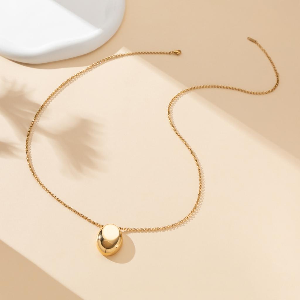 Oval Long Contemporary Pendant Necklace In Metallic Finish For Women Fashionforward