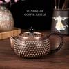 Pure copper small teapot, Hand hammered red copper tea kettle, Health boiling tea pot, Kung Fu tea set for home