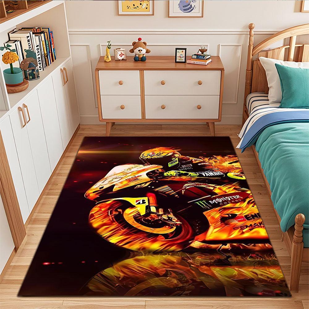 "Fiery Motorcycle Racing Design" Patterned carpet, suitable as a non slip play mat for the living room and bedroom sofa
