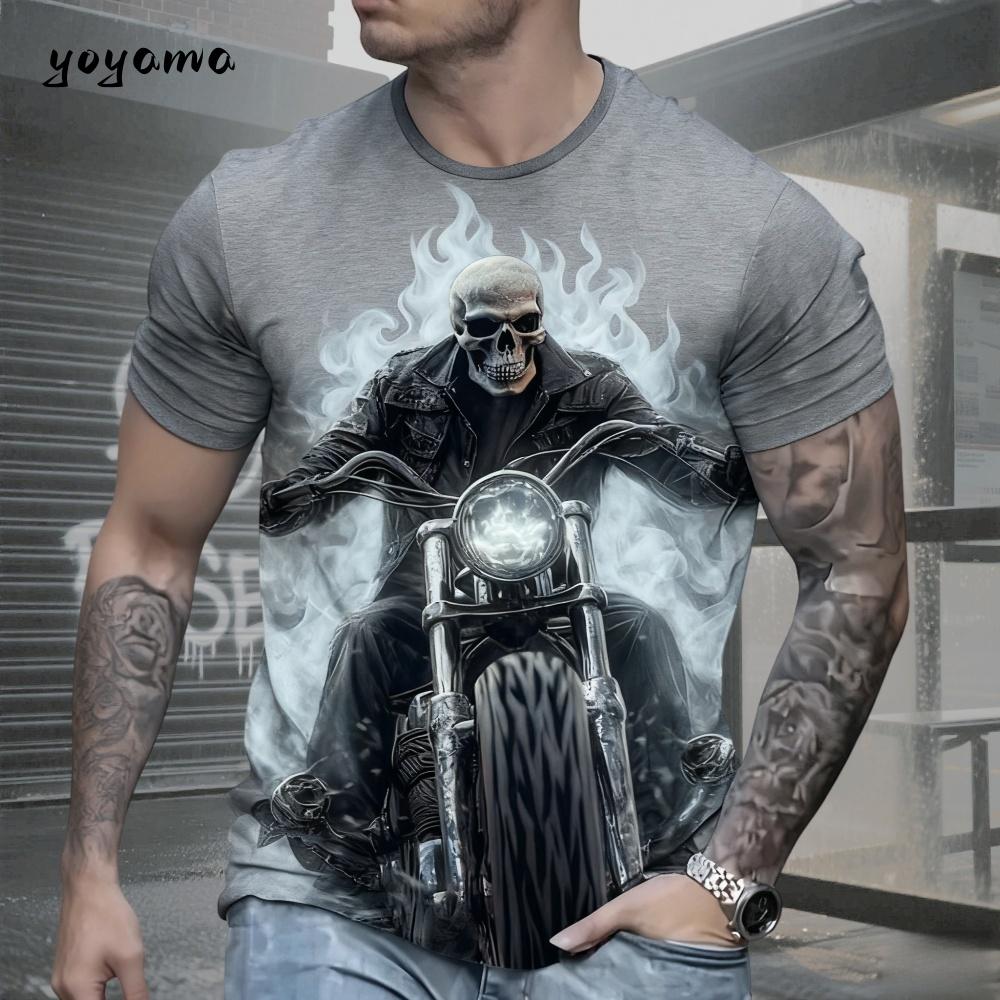 Men s Horror Skull 3D Printed T-shirt Summer Retro Round Neck Short Sleeved Top Fashionable Street Men s Clothing 5XL