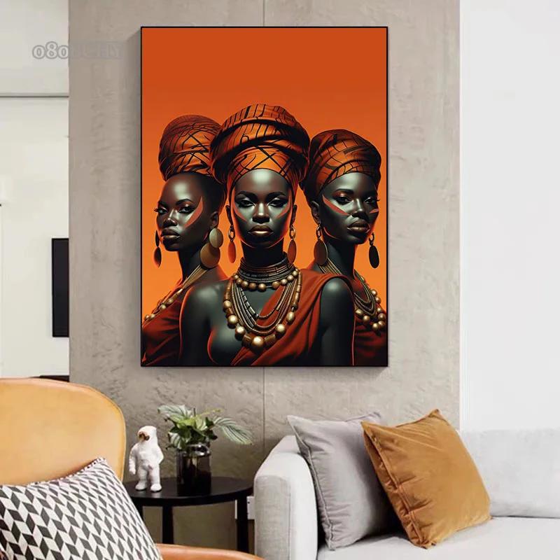 Beautiful African Woman Posters and Prints Canvas Painting Portrait Wall Art Pictures for Living Room Home Decoration No Frame