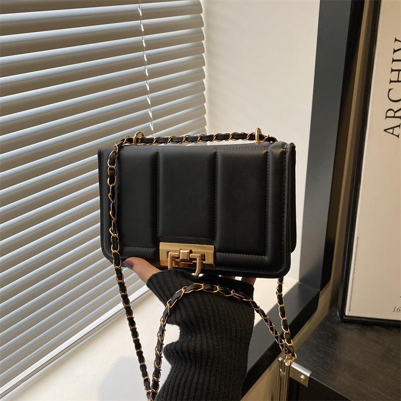 Retro 2025 spring new lock trend line women's trend chain crossbody shoulder small square bag small fragrance style