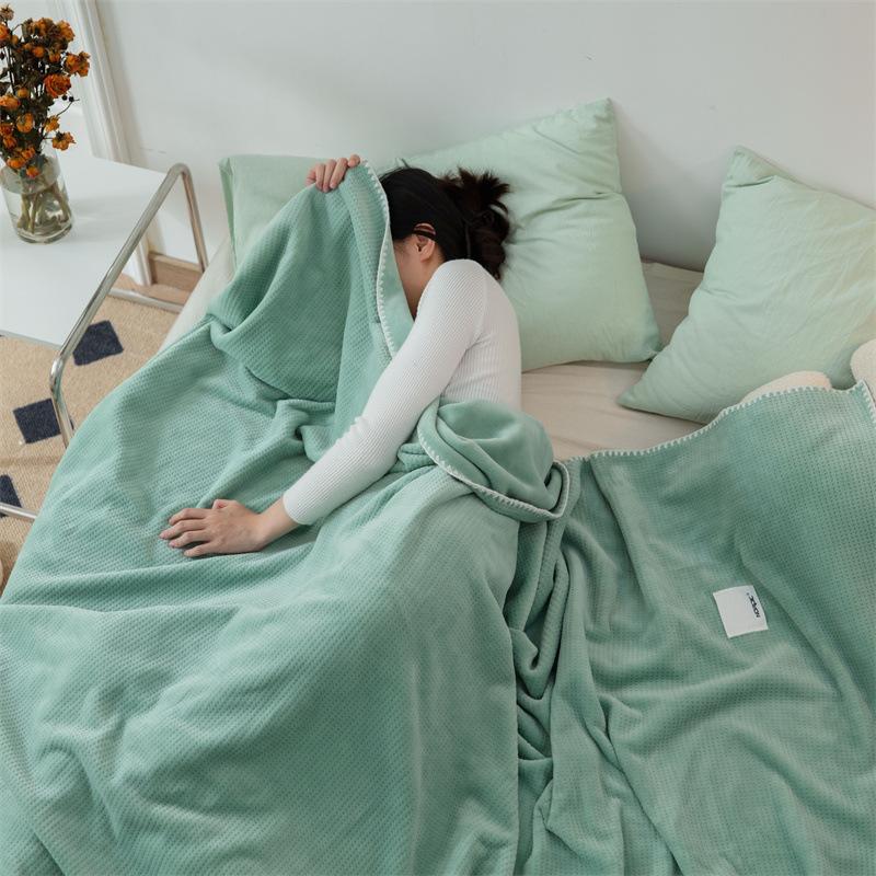 New Thickened Waffle Blanket Double Layer Composite Milk Fleece Solid Color Multi-functional Blanket