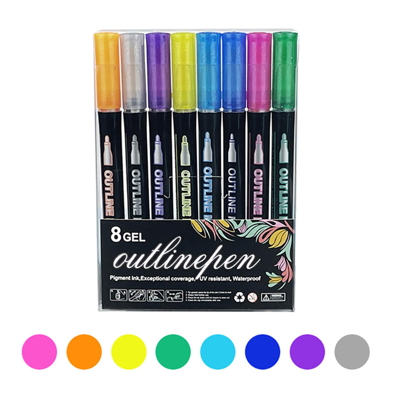 

8-48 Colors Dual-Line Outline Markers Pens,Self-Outline Metallic Glitter Art Pens,For Kids Adults Drawing Doodling DIY Crafts