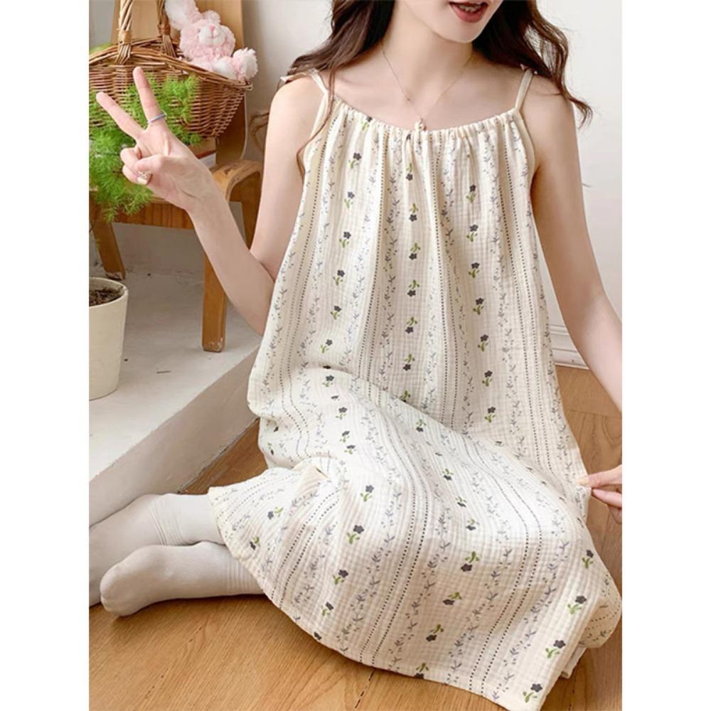 Sweet Cartoon Princess Style Nightgown for Women In Summer New Sexy Suspender Bubble Wrinkle Cloth Home Clothes