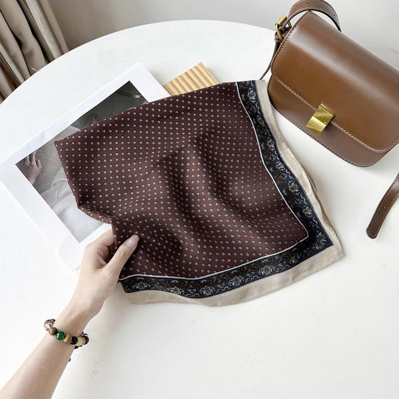 Decorative Small Square Scarf 71CM Simulated Silk Scarf Spring and Autumn Headscarf Neck Protection Cotton and Linen Scarf Scarf Tied Silk Scarf